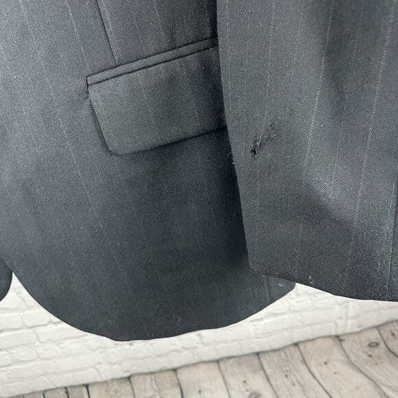 Hunting Horn Black Striped Wool 2 Button Ventless Notch Blazer USA Made Size 46L - Picture 6 of 13